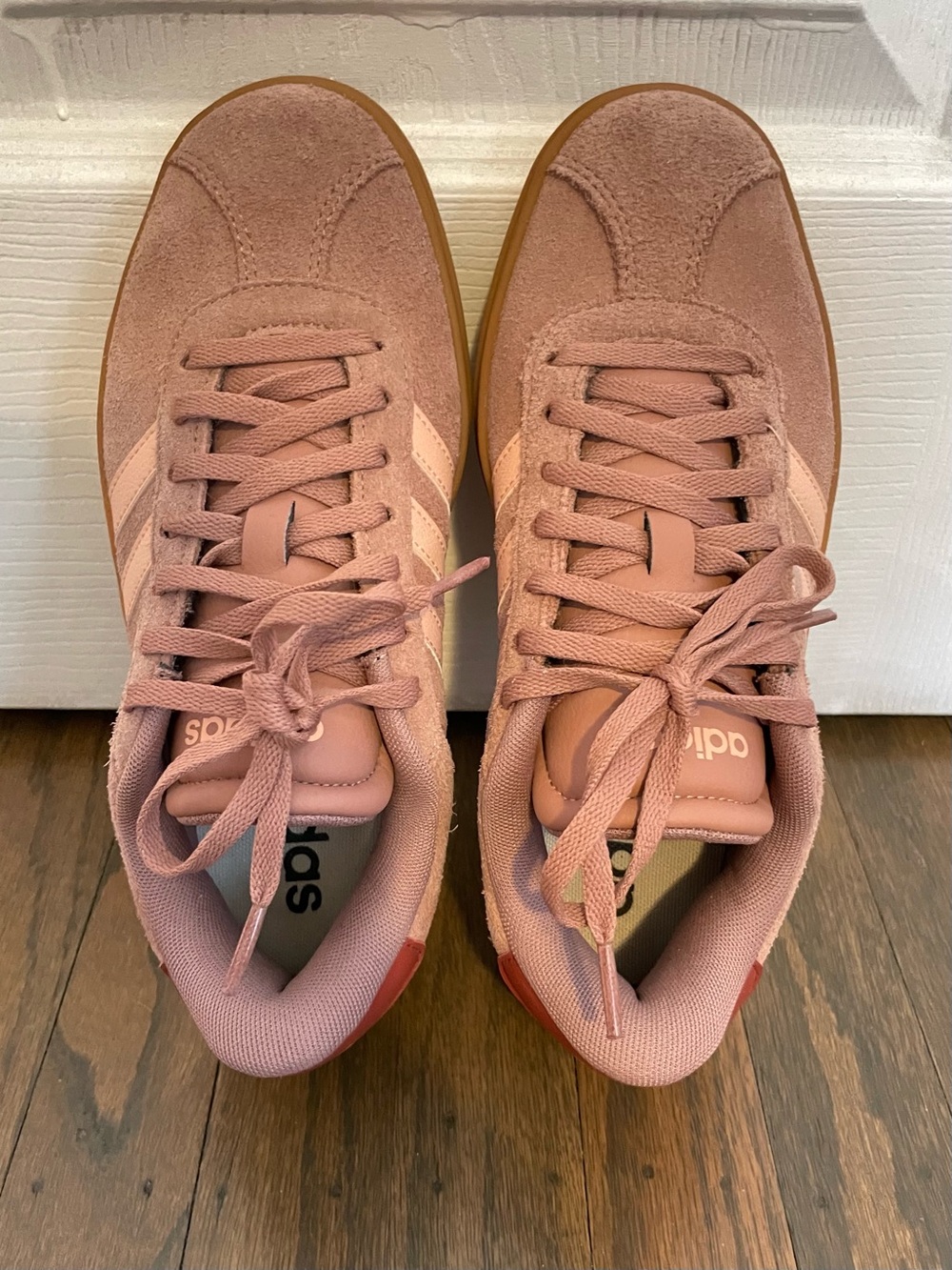 Adidas Platform Sneakers, pink suede cream stripes, women’s size 5 - Picture 2 of 6